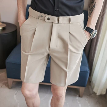 2023 Britský Štýl Lete Rovno Oblek Šortky Pre Mužov Oblečenie Jednoduché Slim Fit Business Formálne Oblečenie Priedušná Krátke Homme
