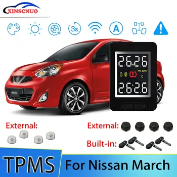 Smart Auto, monitorovanie tlaku v pneumatikách Tlak vzduchu v Pneumatikách Monitor Systému Pre Nissan Marca S 4 Senzory Bezdrôtové Poplašné Systémy LCD Displej TPMS Monitor