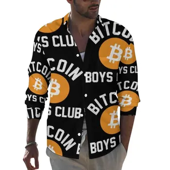Bitcoin Shirt Chlapcov Klubu Digitálnej Mene Ležérne Košele S Dlhým Rukávom Vytlačené Ulici Blúzky Jar Novinka Nadrozmerné Oblečenie