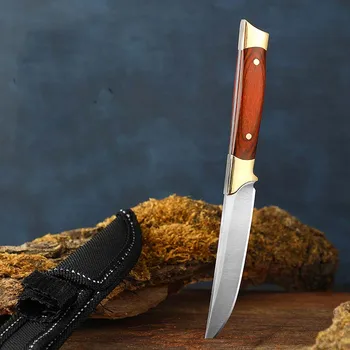 Farebné drevené rukoväť outdoor camping nôž, prenosné mäso rezací nôž, čepeľ materiál 5cr13Mov