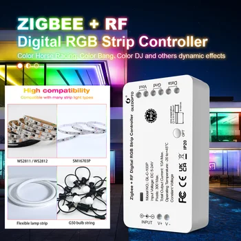Gledopto WS2811/WS2812/SM16703P/ Adresovateľné Pásy Svetla Radič ZigBee + RF Digital RGB Pásy Radič DC5-24V