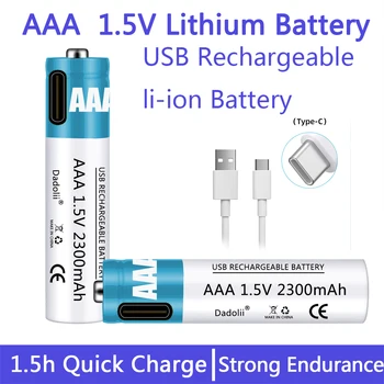 1.5 V AAA Nabíjateľné Batérie 2300mAh Nabíjateľné AAA Batérie Lítium-Polymérová Batéria, Rýchle Nabíjanie podľa Typu-C, USB Kábel