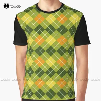 Žltá, Oranžová A Zelená Argyle Vzor Grafické T-Shirt Mužov Biele Tričko Digitálna Tlač Tee Košele Vianočný Darček Nové Populárne