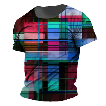 2023 Muži T-Shirt Pozdĺžne S Koberčeky 3d Tlač Farebné Topy Lete Mužské Oblečenie Plus Veľkosť Streetwear Módy Tričko Retro Čaj