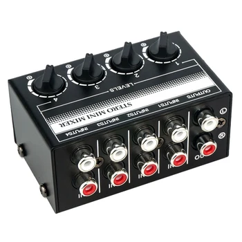 4 Kanálový Stereo Audio Mixer Podporu RCA Vstup a Výstup, Mini Pasívne Stereo Mixer s Samostatné Ovládanie Hlasitosti