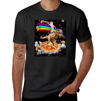 Galaxy Laser Eye Mačka na Dinosaura na Pizzu s Tacos & Rainbow T-Shirt kórejský roztomilý módne topy pánske tričko obrázok