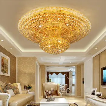Krištáľový Luster Luxusné Continental LED Stropné svietidlo Kruhové Zlaté Izba Dekor 7-Farebné Čítanie Atmosféru Lobby Obývacia Izba