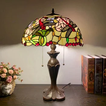 LongHuiJing 16Inch Tiffany Štýle vitráže Tienidlo Stolové Lampy, Ručne Lampa na Stôl Lampy Prízvuk Svetlo