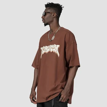 Unisex 100% Bavlna Ulice, Hip Hop Trendy Abecedy Vzor Kolo Krku Priedušná Voľné Krátke Sleeve T-Shirt