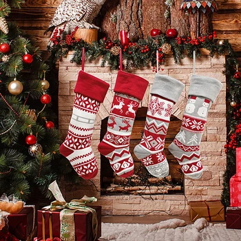 1Pc Vianočné Pančuchy Výšivky Snehuliak Elk Vytlačené Pletené Ponožky Candy Bag Vianočný Strom Krb Visí Vianoce Domova Dary