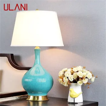 ULANI Keramická stolná Lampa Medi Moderné Luxusné bledomodré Stolná LED Svetlo Pre vnútorné Bedsides
