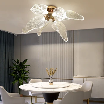 Stropný luster pre obývacia izba luxusné domova listy dizajn akryl led lampy zlato spálňa lesk svietidlo stmievateľné