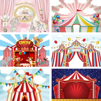Fotografie Pozadia Cirkus Červený Stan Karneval Baby Sprcha Dieťa Detskej Narodeninovej Party Balónikov Pozadí Photo Studio Prop