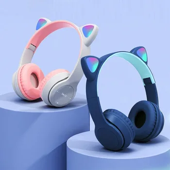 Bezdrôtové Slúchadlá Mačka Ucho Bluetooth-Kompatibilné Herné Slúchadlá Svietiť Svetlo Over-Ear Headset Stereo Slúchadlá Pre Deti Dospelých