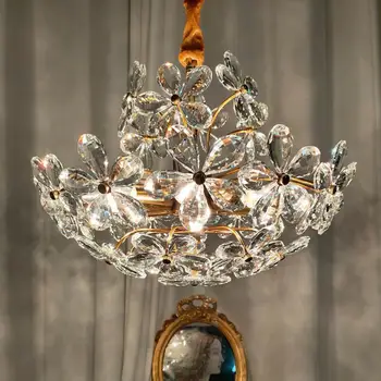 Nový Štýl Sen Crystal Kvet Luster Francúzsky Pastoračnej Americký Retro Štýl Spálňa Jedáleň Svetlo Luxusný All-Meď Lampy