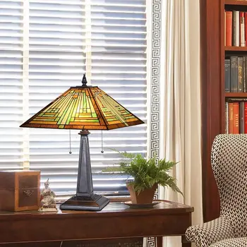 Tiffany Lampa Nočný Stolík Vitráže Tienidlo Lampy 2-Svetlo Žltá Úlohou Štýl Vintage Knihy Svetlo Pre Obývacia Izba Bedroon