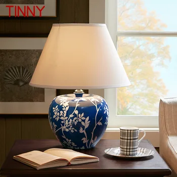 Pásov plechový Moderné Modrá Keramická stolná Lampa Kreatívne Retro LED Stolná Svetlo Dekoračné Domáce Obývacia Izba, Spálňa, Nočné