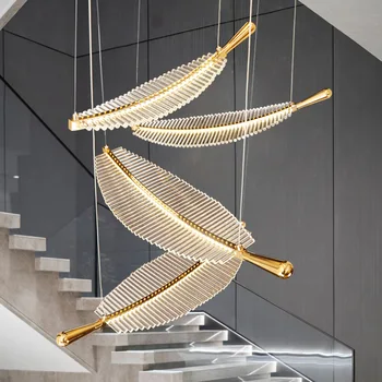 Nordic Luxusné Crystal LED Luster výtvarné Umenie Rotačné Schodisko Prívesok Svetlo pre Živé Jedáleň Domova Lamparas Lampa