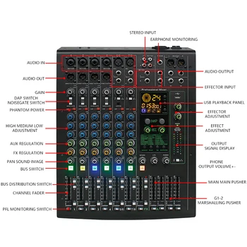 MDF8 Professional 8 kanálov miešanie konzoly, audio mixer pečene zvuk hudby, USB stereo DJ mixer