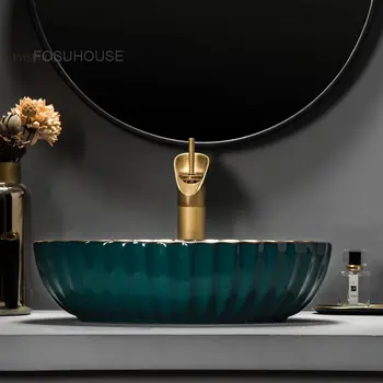 Taliansky Green Gold Art Umývadlá High-end Kúpeľňa Washbas Home art Umývanie Umývadla Domácich Luxusná Kúpeľňa Povodí C