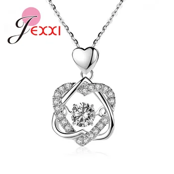 Lesklé 925 Sterling Silver Dvojité Srdce Prepletené Vinutia Cubic Zirconia Náhrdelník Prívesok Pre Ženy Romantické Valentine Šperky