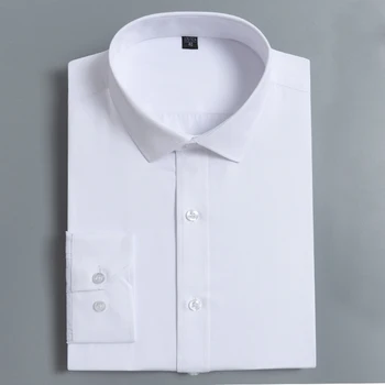 Muži Klasické Dlhý Rukáv Pevné Obyčajný Šaty, Tričko Regular Fit Formálne Business Úradu Práce Bežné Tlačidlo Biele Košele S-8XL