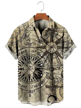 2023 Plachtenie Kompas pánske Košele Letné Módy Krátky Rukáv Havajské Košele Muž Vintage Ulici Tričko Pre Mužov Top Mužské Oblečenie