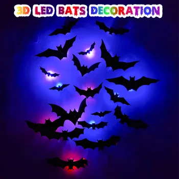 LED Blikajúce Svetlo Halloween 3D Black Bat Samolepky na Stenu Vymeniteľné DIY Stenu Odtlačkový Halloween Party Dekorácie Horor a Pálky Nálepky