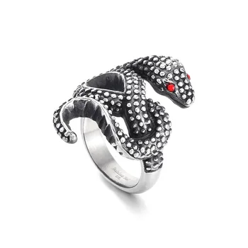Móda zvierat Krúžok Retro zabalené malý had set s červenými očami nehrdzavejúcej ocele mužov a žien krúžky