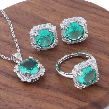 Nový Trend Vysokej Kvality Zelená, Prírodné Zirkón Stud Náušnice A Prívesok Sady pre Ženy Nastaviteľný Krúžok Luxusné Elegantné Šperky Sady