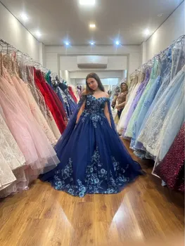ANGELSBRIDEP Tmavo Modrá Quinceanera Šaty S Cape Luxusné Korálkové plesové Šaty Princezná Sladké 15 16 Šaty vestidos de 15 años