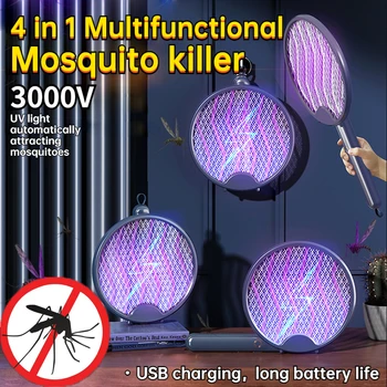 4 In 1 Multifunkčné Mosquito Killer Nabíjateľná Skladací Elektrický Komár Plácačka Domácnosti Silný Komár Kontrolka
