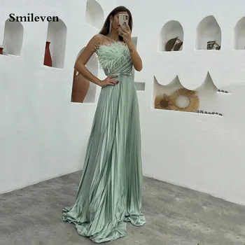 Smileven Mint Zelenej Čiary Večerné Šaty Bez Ramienok Pierko Saudskej Arabčina Prom Šaty Dĺžka Podlahy Formálne Príležitosti Šaty 2023