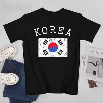 Muži Južná Kórea kórejská Vlajka Tričko Tees O-neck T Košele Ženy, Chlapcov 100% Bavlna Krátke Tričko Unisex Národ sa Vzťahujú Všetky ročné obdobia