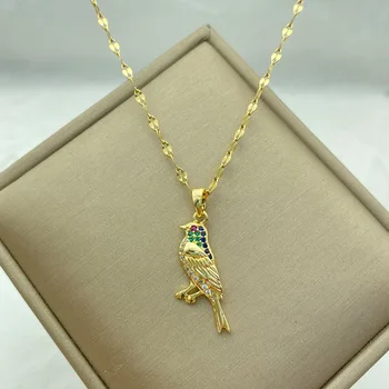 Pozlátené Farebné Roztomilý Malý Vták Prívesok Náhrdelníky pre Ženy Módne Šperky z Nerezovej Ocele Reťazca Luxusný Dizajn