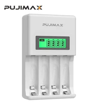 PUJIMAX 4-Slots Inteligentné Nabíjačky Batérií, LCD Displej S Nabíjací Kábel Pre AA/AAA 1.2 V, NiMH NiCd Nabíjateľné Batérie Adaptér