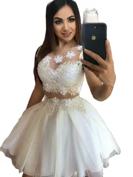 BM Elegantnej Čipky Krátky návrat domov Šaty Crystal Mini Koktail Formálne Príležitosti Prom Party Šaty Vestidos De Graduacion