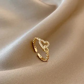 Luxusné Dvojlôžkové Srdce Krúžok Pre Ženy, Otvorené Nastaviteľné Cubic Zirconia Prst Prsteň Elegantné Narodeniny Šperky Veľkoobchod