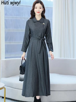 Pevné, Elegantné a veľmi ženské Šaty Jeseň Zima Dlhý Rukáv Formálne Maxi Šaty 2023 Vintage Bodycon Luxusné Strany Nočné Šaty