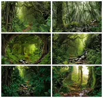Laeacco Jar Jungle Lesa Pozadie Vodopád Hory Zelené Lúky Dospelých Vonkajšie Cestovné Portrétnej Fotografie V Pozadí