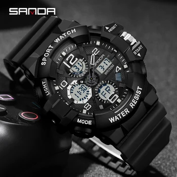 SANDA 2022 Muži Hodinky Šport Vojenské Quartz Hodinky Vodotesné 50M Náramkové hodinky pre Mužov LED Digitálne Hodiny Relogios Masculino