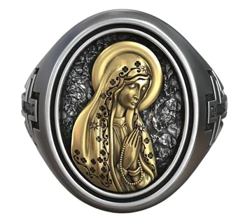 17g Panny Márie Pečať Zlato Vložkou Katolíckej Umenie Úľavu Zlatý Prsteň 925 Pevné Mincový Striebro Krúžok