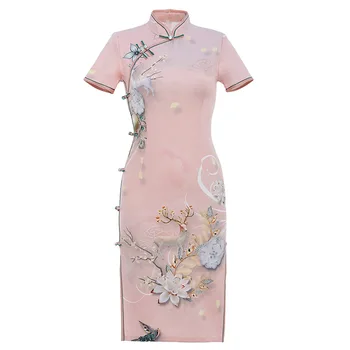 2023 Lepšiu Čínsky Štýl Cheongsam Denne Kvetinové Šaty Elegantné Ženy Polovice Dlhé Šaty Dievča Vintage Slim Qipao