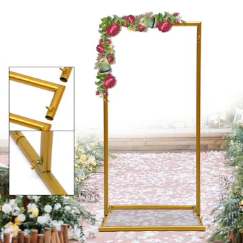 Svadobné Arch Námestie Pozadí Stojí Zlatý Kvet Rack Narodeninovej Party Záhrada Dekor Mall Displeja Rám