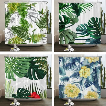 Tropické Rastliny listy Sprchové Závesy 3D Tlač Palmového lístia Vaňa Opony Umývateľný Textílie Pre Kúpeľni Vaňa Dekor S Háčikmi