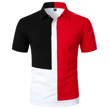 Čierna, Biela a Červená Multi-farebné Šitie Asymetrické Top Street Nosiť Bežné Módny Trend pánske Polo Tričko Krátky Rukáv
