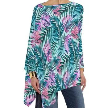 Tropical Palm T-Shirt Monstera Listy Moderné Long-Sleeve T Košele Street Style Big Veľkosť Tees Ženy Vzor Topy Darček K Narodeninám