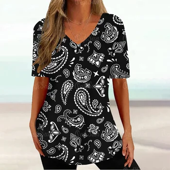 V-Neck T Shirt pre Ženy Lete Nové Dámske Oblečenie Abstraktné Jednoduché dámske Tričko Retro Streetwear Top Bežné Tees Móda