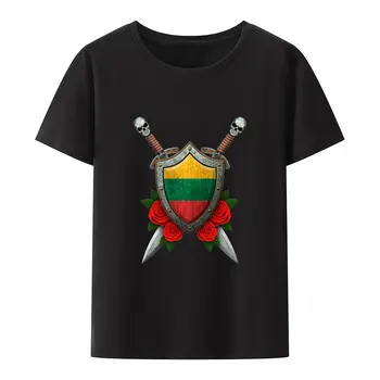 Litovský Vlajky na Nosia Štít a Skrížených Mečmi Modálne T Shirt Muži Ženy Pohodlné, Priedušné Street Fashion Camisetas
