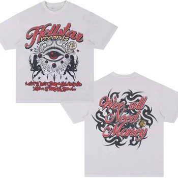 2023 Hellstar Bavlna T-shirt Módne Čierne Muži Ženy Dizajnér Retro Oblečenie Grafické Punk Rock Topy Lete High Street Streetwear